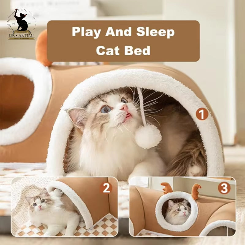 Autumn Winter Cat Elk Tunnel Play Sleep All-In-One Pet Cat Rabbit Beds Mats Tunnel