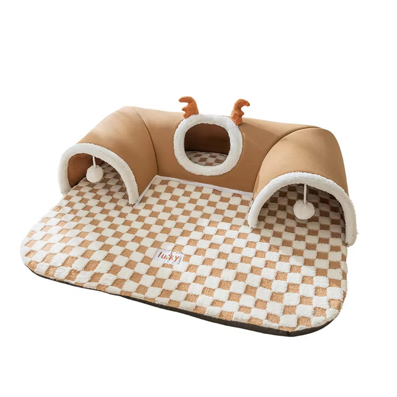 Autumn Winter Cat Elk Tunnel Play Sleep All-In-One Pet Cat Rabbit Beds Mats Tunnel