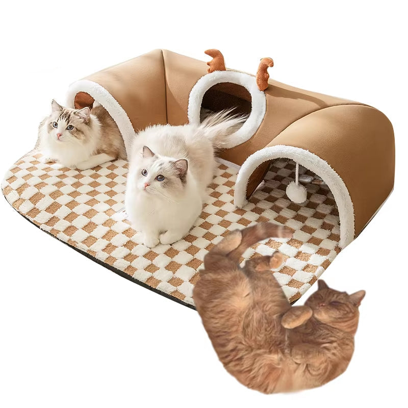 Autumn Winter Cat Elk Tunnel Play Sleep All-In-One Pet Cat Rabbit Beds Mats Tunnel