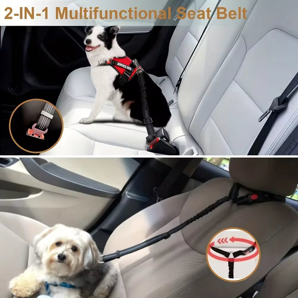 2Pcs Dog Seat Belt Adjustable Dog Car for Vehicle Pet Safety with Elastic Bungee Buffer Reflective & Durable Car Harness for Dog