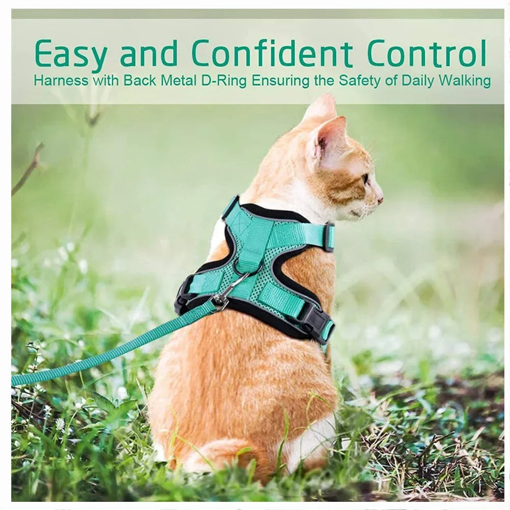 Cat Harness and Leash for Walking,Escape Proof Soft Adjustable Vest Harnesses for Cat,Breathable Reflective Strips Jacket