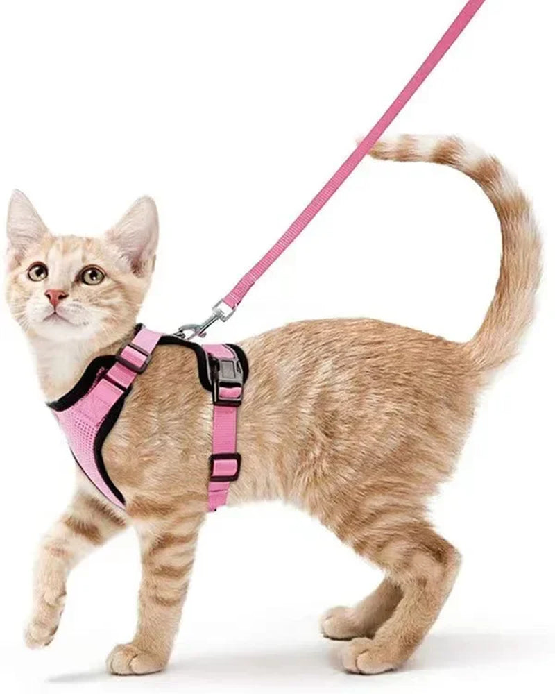 Cat Harness and Leash for Walking,Escape Proof Soft Adjustable Vest Harnesses for Cat,Breathable Reflective Strips Jacket